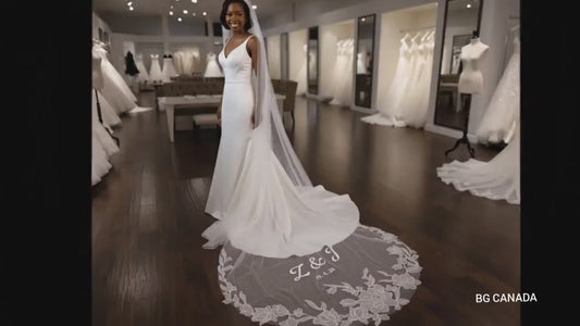 personalized Veil with pearls floral lace with names and wedding date veil with words Till death do us part