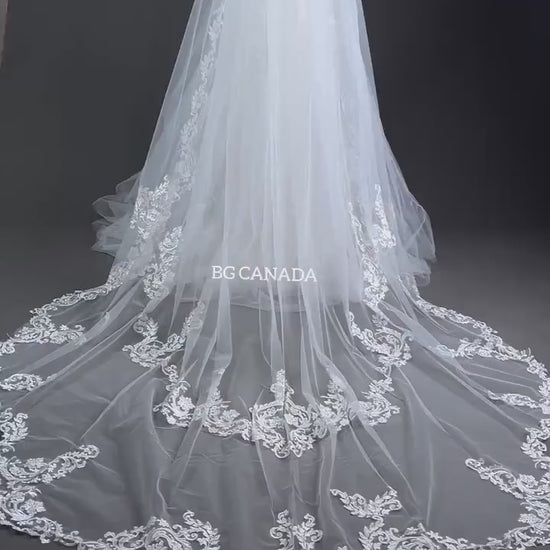 Lace veil unique edge veil statement veil Handmade Lace, Single Layer, royal length veil