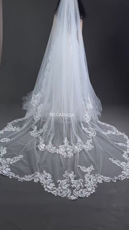 Lace veil unique edge veil statement veil Handmade Lace, Single Layer, royal length veil