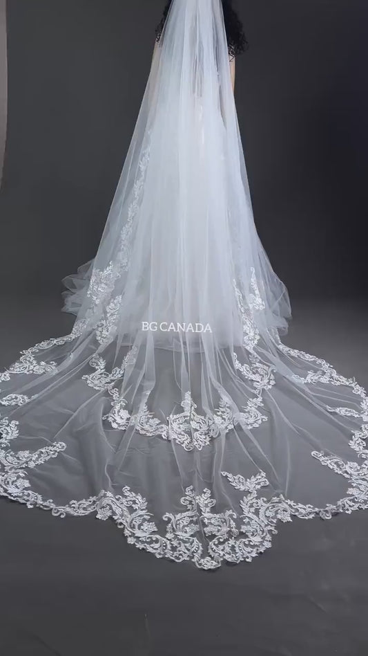 Lace veil unique edge veil statement veil Handmade Lace, Single Layer, royal length veil