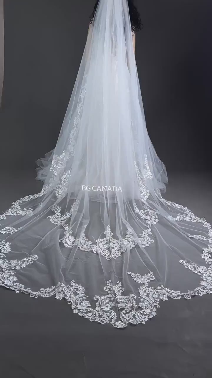 Lace veil unique edge veil statement veil Handmade Lace, Single Layer, royal length veil