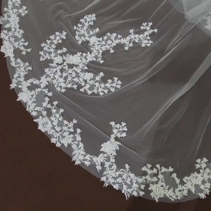 3d floral Wedding veil elegant bridal veil one layer cathedral veil 3d petals wedding veil long veil with custom edge work
