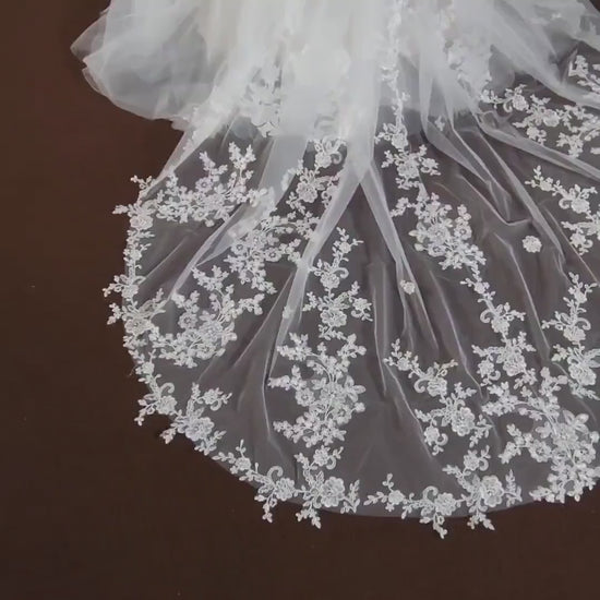 Royal Floral Lace Cathedral Wedding Veil: Ivory Bridal Hair Veil