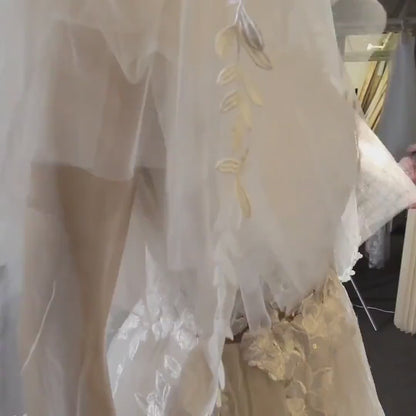 Veil with leaf border leaf vine edge Cathedral long veil Bridal veil white veil long cathedral veil wedding veil ivory veil