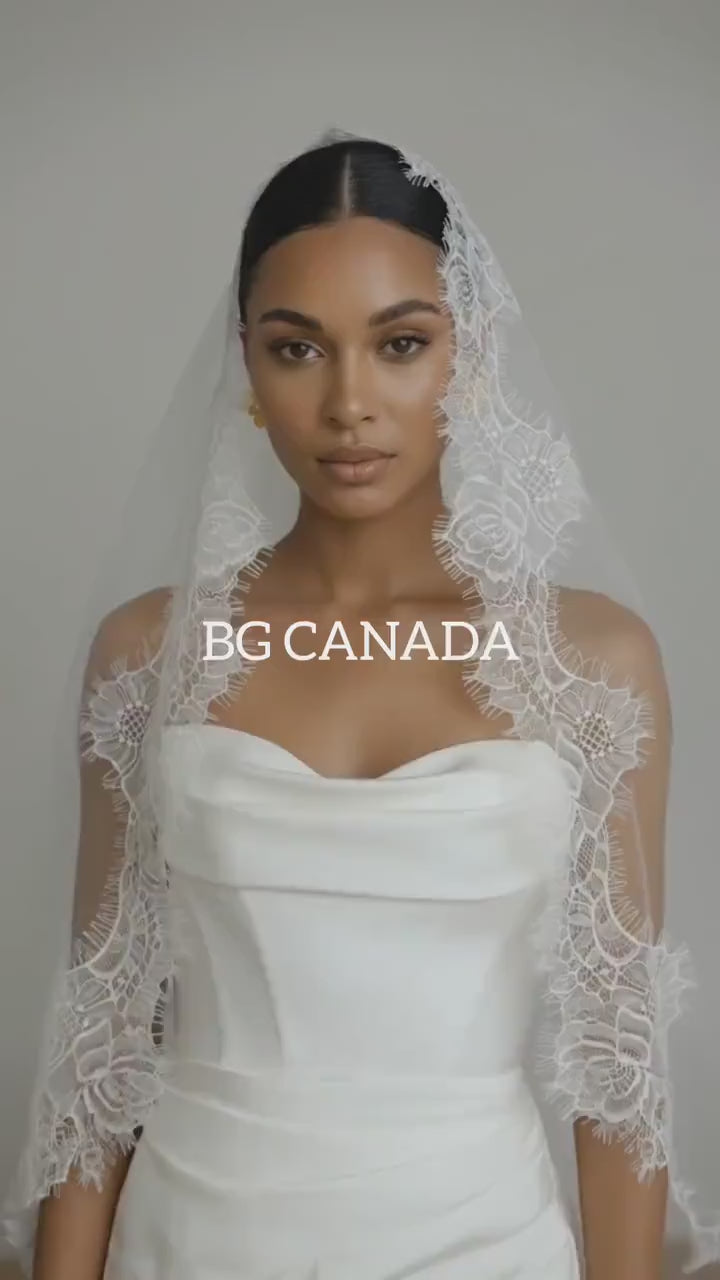 chantilly lace mantilla wedding veil rose edge cathedral bridal veil eyelash lace veil with comb Spanish Mantilla Veil