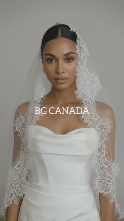 chantilly lace mantilla wedding veil rose edge cathedral bridal veil eyelash lace veil with comb Spanish Mantilla Veil