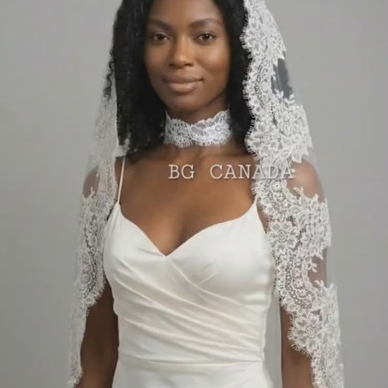 Cathedral Mantilla Veil, Eyelash Lace Trim, Soft Tulle Bridal Headpiece, Scalloped Lace