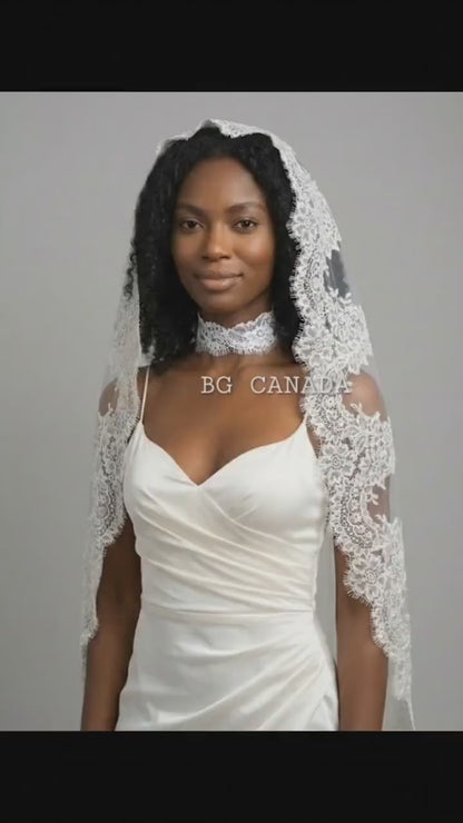 Cathedral Mantilla Veil, Eyelash Lace Trim, Soft Tulle Bridal Headpiece, Scalloped Lace