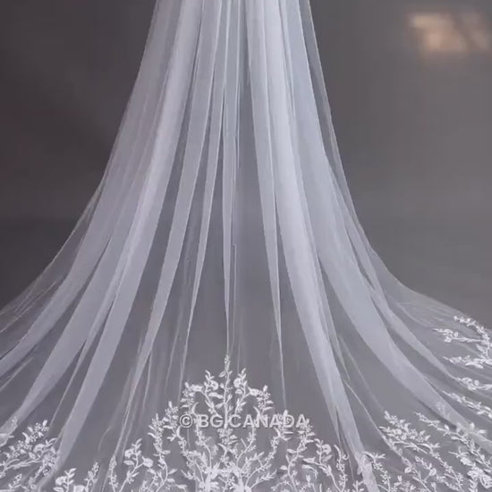 Floral Vine Cathedral Wedding Veil - Embroidered Bridal Veil