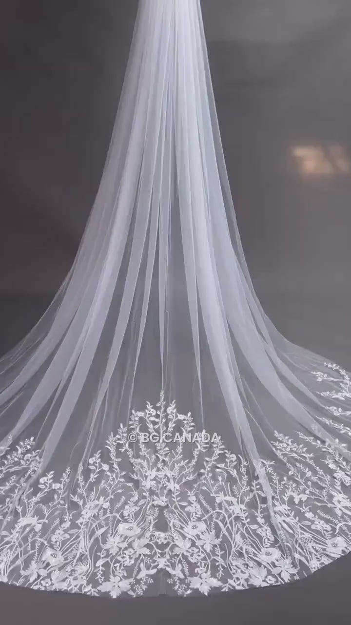 Floral Vine Cathedral Wedding Veil - Embroidered Bridal Veil