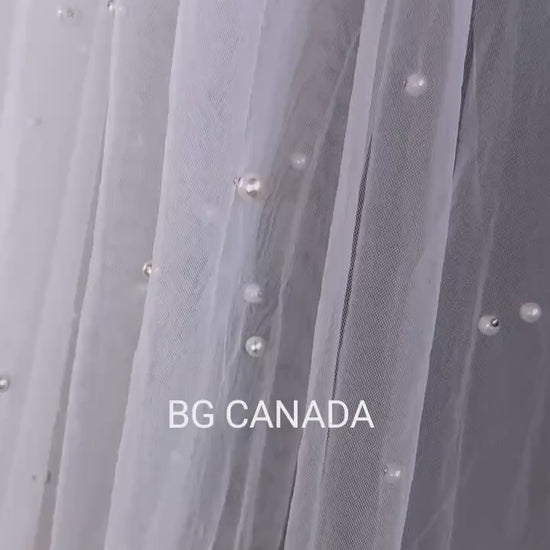 Scalloped Wedding Veil big floral veil Pearl Scalloped Cathedral Veil with Scattered pearls