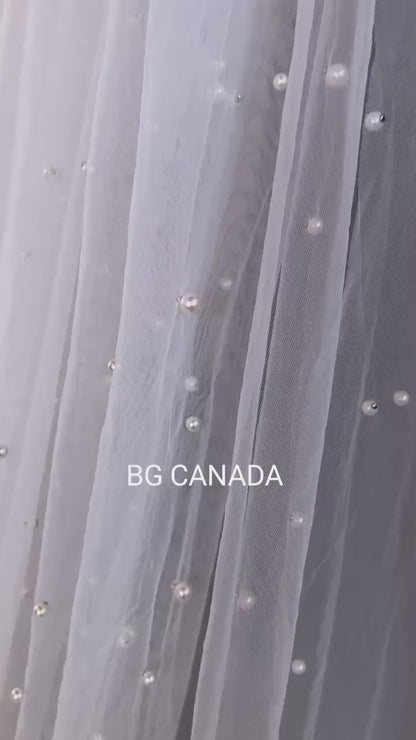 Scalloped Wedding Veil big floral veil Pearl Scalloped Cathedral Veil with Scattered pearls