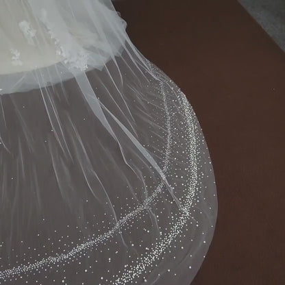 Pearl edged crystal veil cathedral veil with pearls wedding veil ivory pearl veil cathedral pearl edge veil wedding veil with pearls