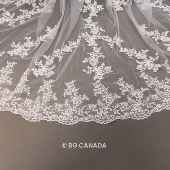 Lace Trim Cathedral Bridal Veil - Elegant Wedding Veil