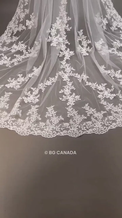 Lace Trim Cathedral Bridal Veil - Elegant Wedding Veil