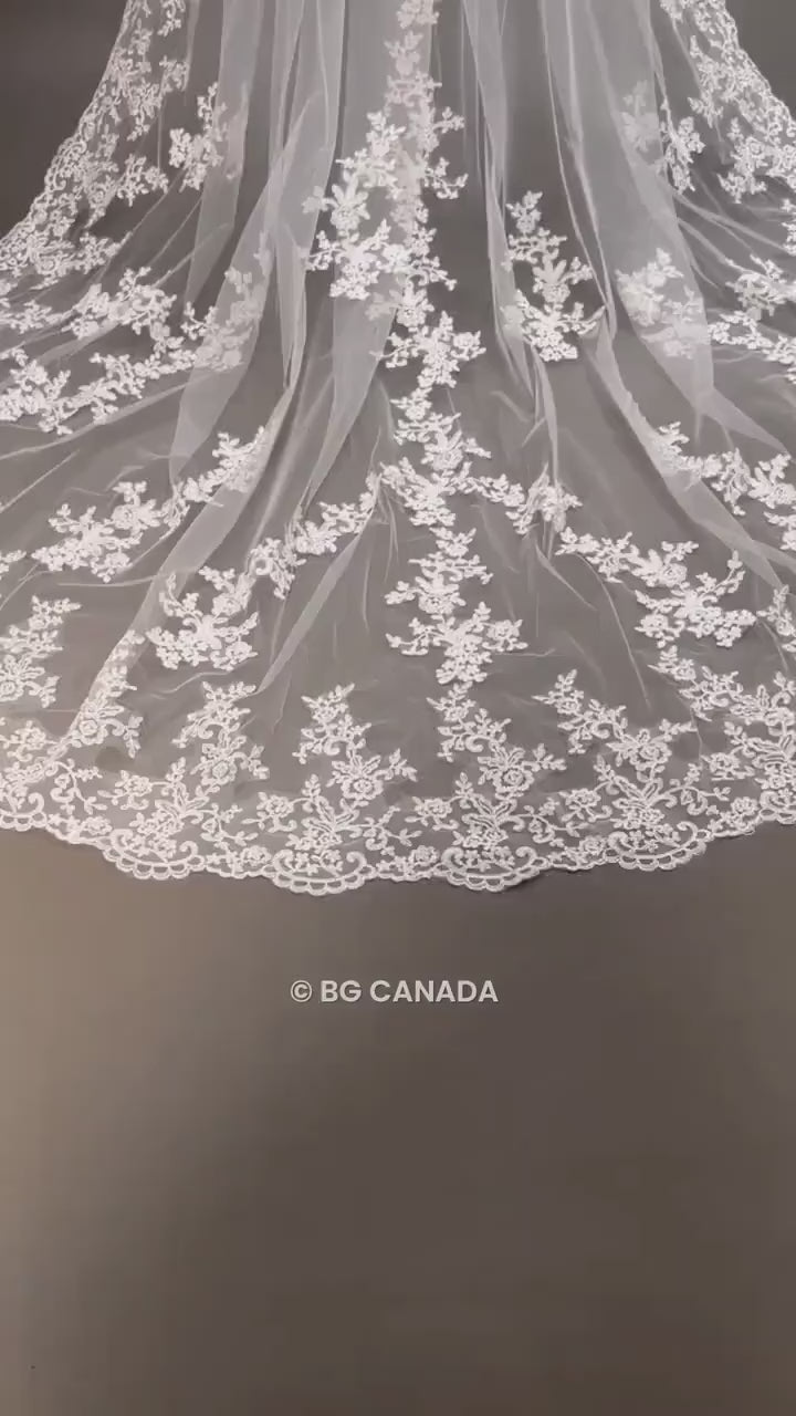 Lace Trim Cathedral Bridal Veil - Elegant Wedding Veil