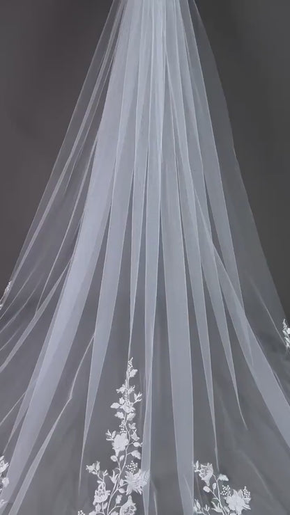3D Floral Veil Bridal veil with flowers Statement Wedding Veil