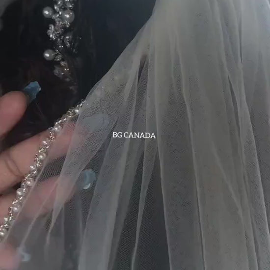 Cathedral Length Pearl Edge Bridal Veil: Elegant Tulle Wedding Veil