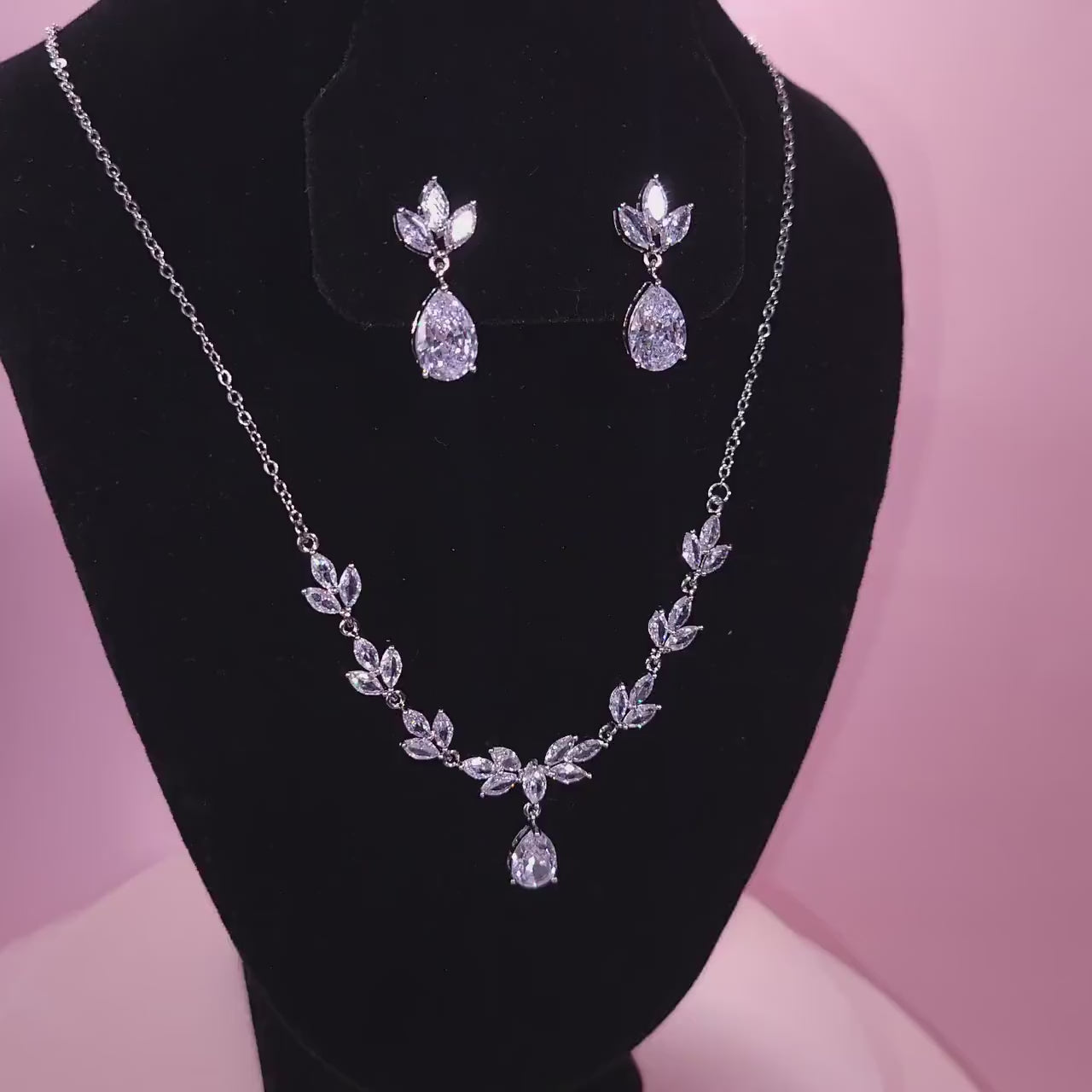 Simple wedding necklace zirconia necklace Silver bridal accessories teardrop leaf jewelery sets bridal jewelry set church wedding necklace