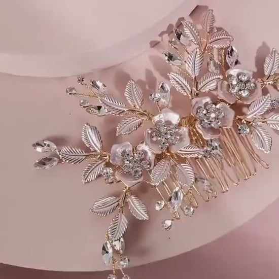 Floral Bridal Hair Comb bridal hair pin Gold Wedding Hair Accessory bridesmaids hairpins gift bridalparty hairpins