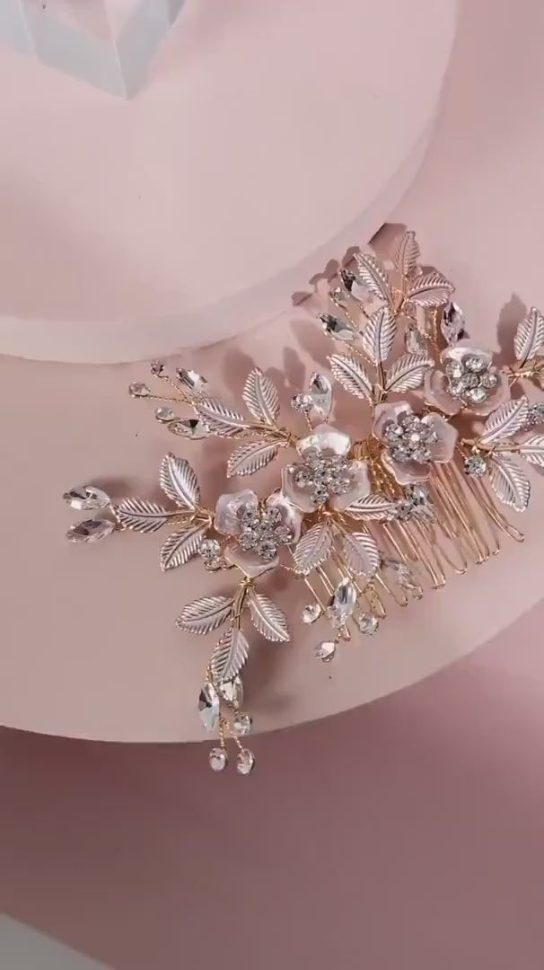 Floral Bridal Hair Comb bridal hair pin Gold Wedding Hair Accessory bridesmaids hairpins gift bridalparty hairpins