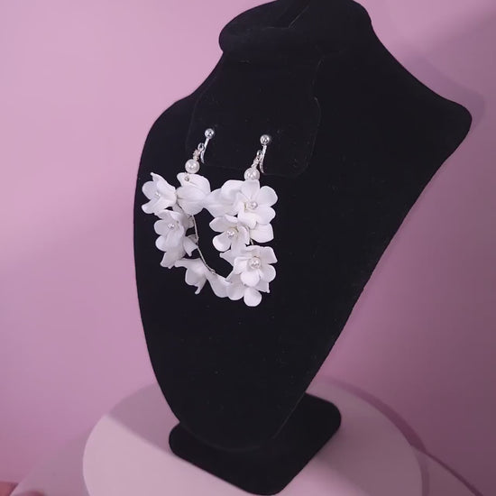 White flower earrings ceramic floral earrings white flower jewelry floral wedding earrings