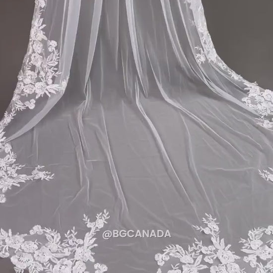 Floral Lace Cathedral Wedding Veil - Ivory Bridal Veil