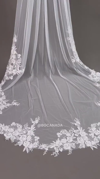 Floral Lace Cathedral Wedding Veil - Ivory Bridal Veil