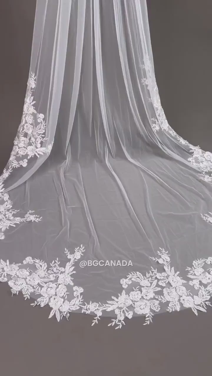 Floral Lace Cathedral Wedding Veil - Ivory Bridal Veil