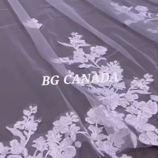 Cathedral Wedding Veil: Ivory Floral Lace, Soft Tulle