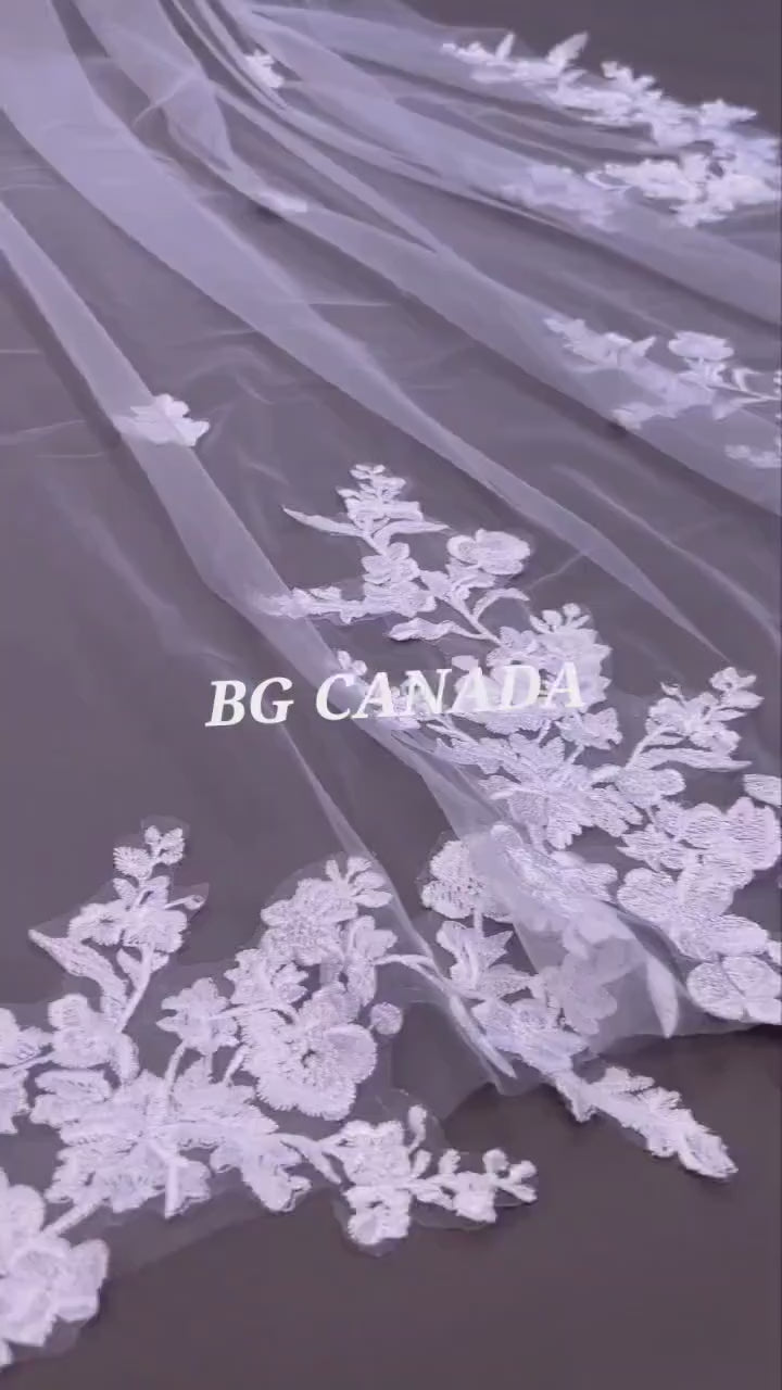 Cathedral Wedding Veil: Ivory Floral Lace, Soft Tulle