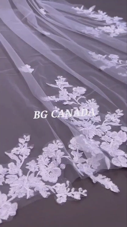 Cathedral Wedding Veil: Ivory Floral Lace, Soft Tulle