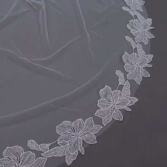 Ivory Cathedral Veil: Floral Lace Edge, Soft Tulle Bridal Veil (300cm)