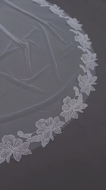Ivory Cathedral Veil: Floral Lace Edge, Soft Tulle Bridal Veil (300cm)