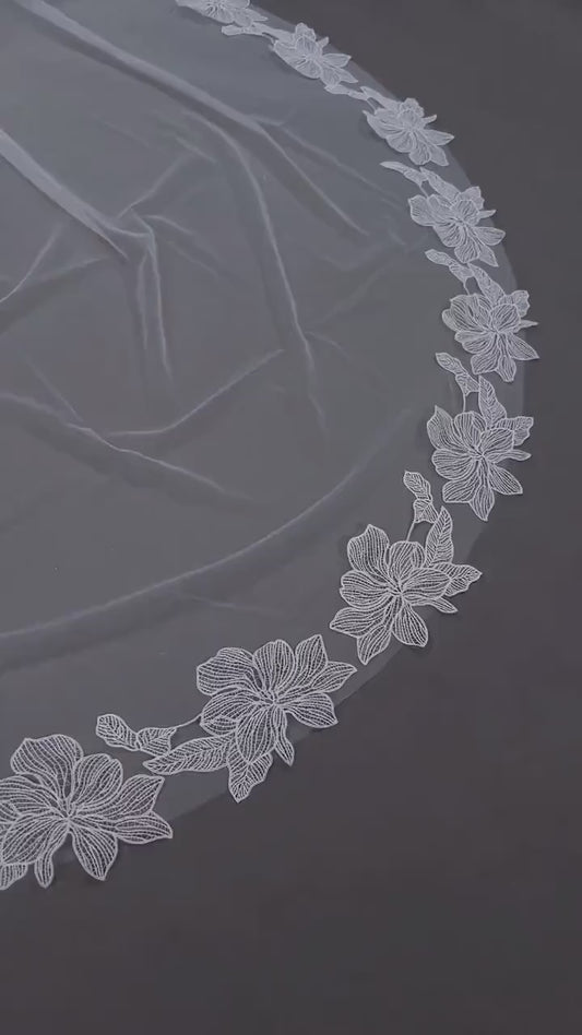 Ivory Cathedral Veil: Floral Lace Edge, Soft Tulle Bridal Veil (300cm)