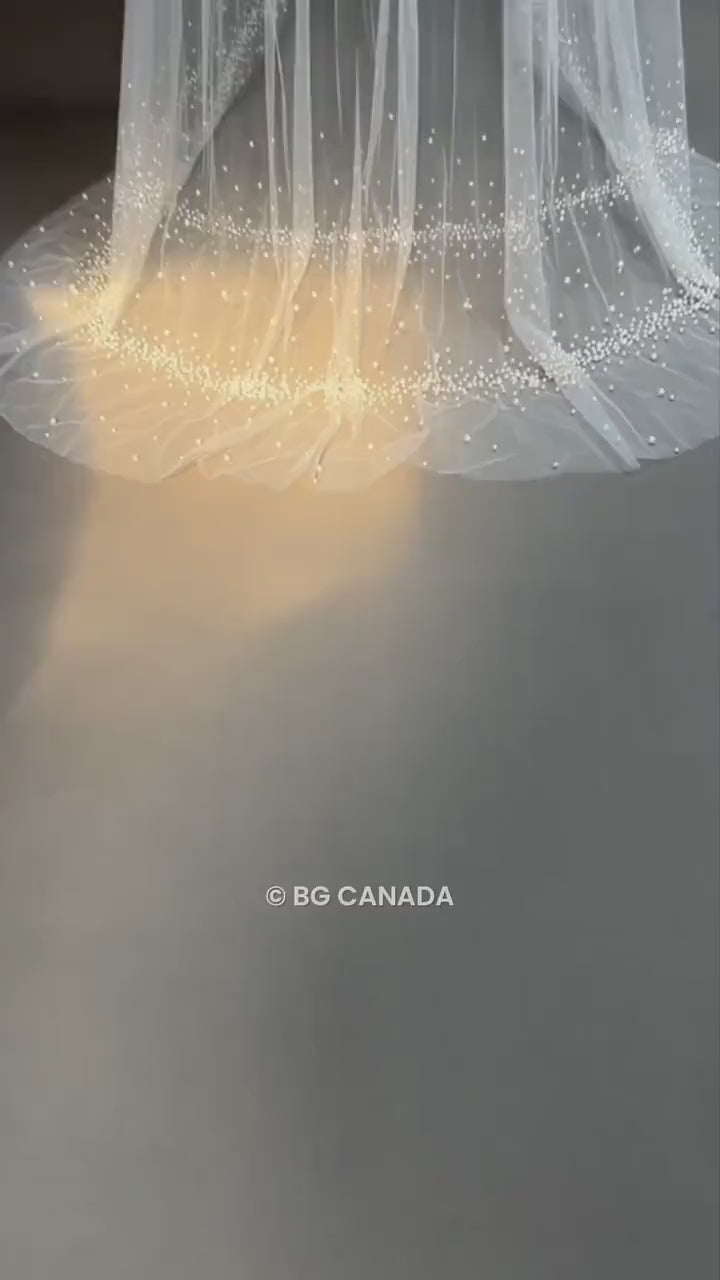 Cathedral Wedding Veil: Pearl & Crystal Edge, Sparkly Bridal Veil