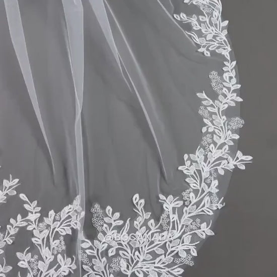 Leaf pattern  Wedding Veil: Ivory, white Lace, Leaf Embroidered Edge (300cm)