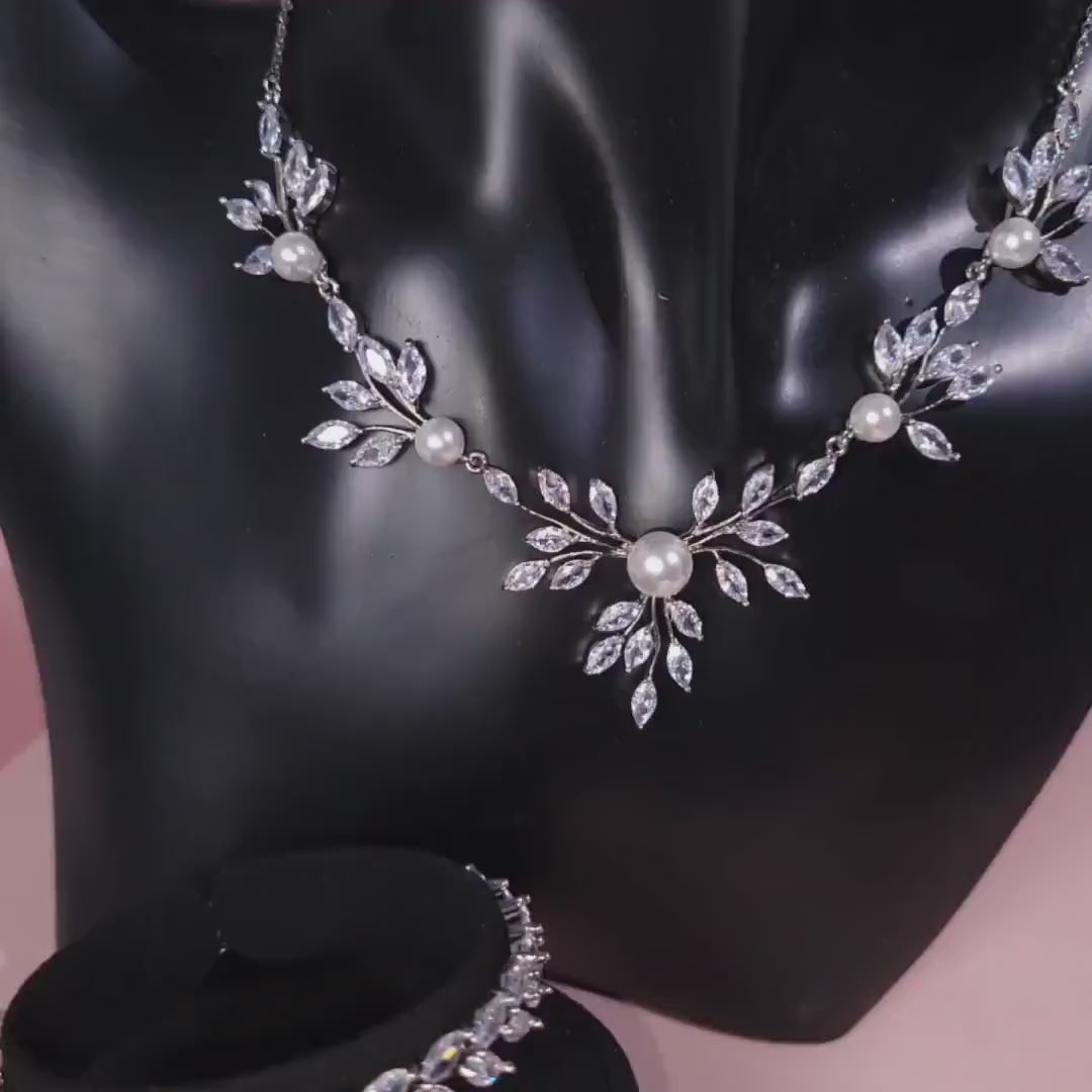 Wedding necklace set silver bridal jewelry bridal necklace crystal wedding jewelry wedding accessories bridal necklace set zirconia
