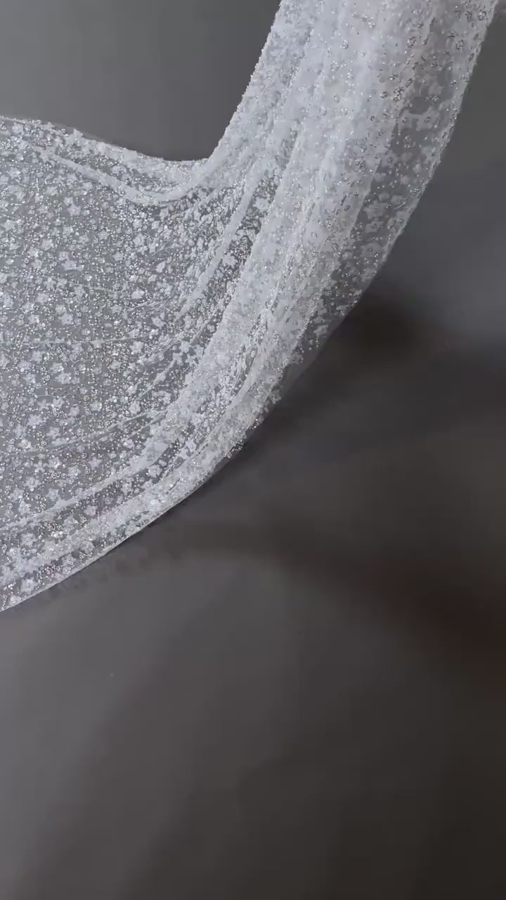 Sequin Cathedral Wedding Veil: Arabic Bridal Mantilla, White/Off-White sparkly veil muslim bridal veil