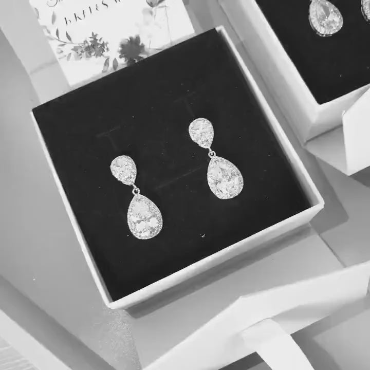 Bridal earrings tear drop bridesmaids earrings bridesmaids gift box items gift box earrings Thank you bridesmaids bridal party Jewelry gift