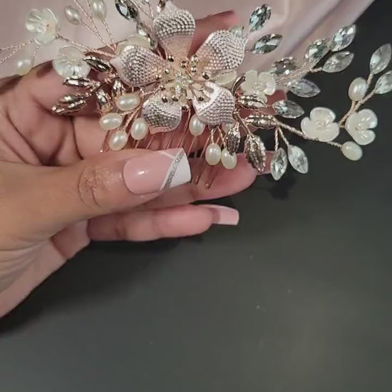 Bridal hair comb rose gold wedding hair wedding hair comb flower comb rose gold, wedding hair accessories, bridal hair accessories