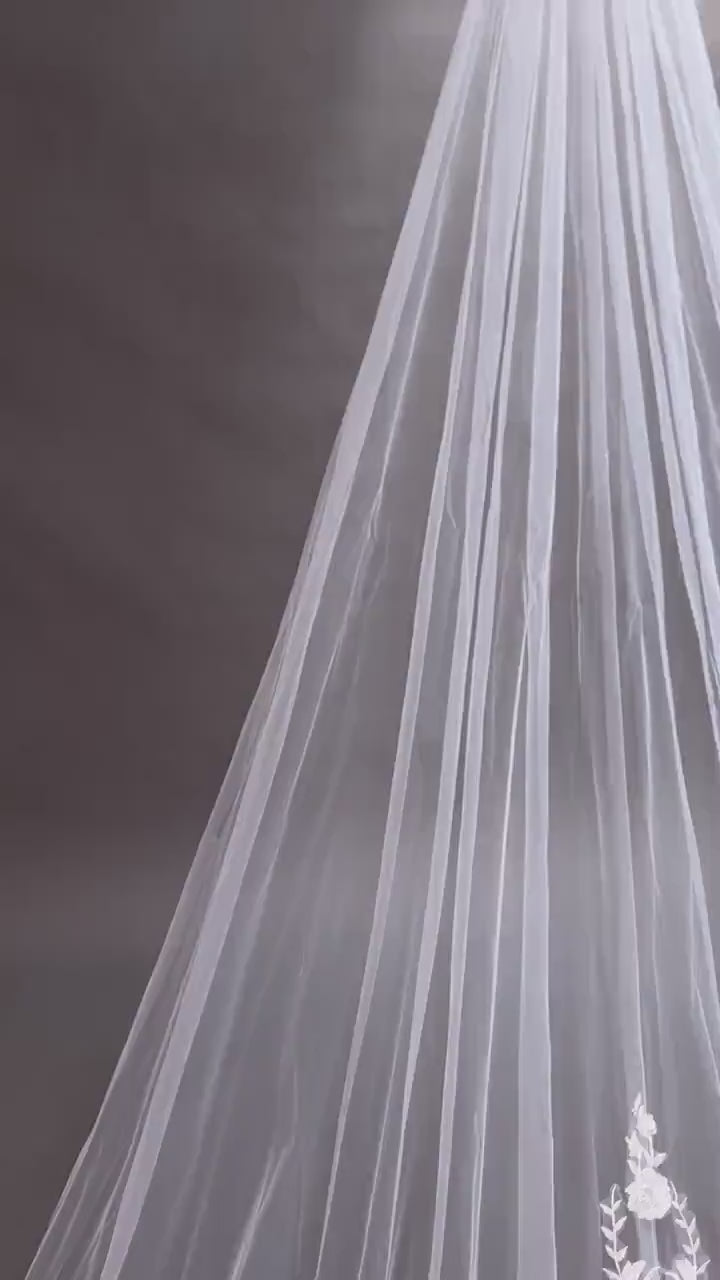 wild flower 3D Floral Lace Wedding Veil - Statement Bridal Veil, 300cm