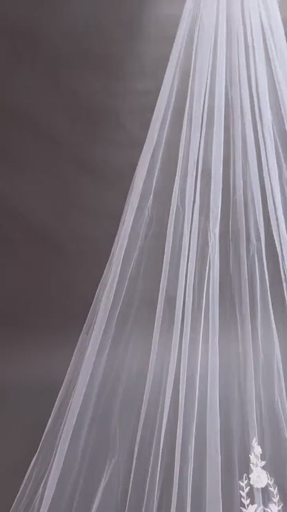 wild flower 3D Floral Lace Wedding Veil - Statement Bridal Veil, 300cm