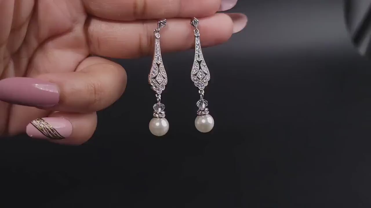 Dainty Bridal earrings vintage bridal earrings pearl drop crystal earrings for bride wedding jewelry bridal jewelry drop earrings