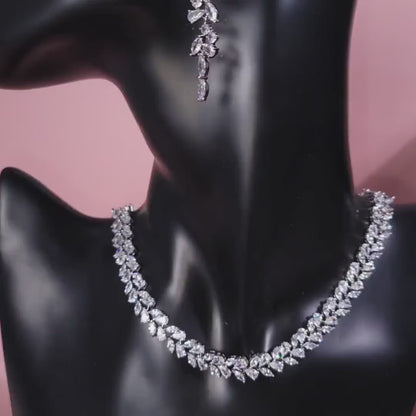 Jewelry Set for Brides, Wedding Necklace Set, Bridal Jewellery, Cubic Zirconia Wedding Jewelry Set for Brides Bracelet bridal leaf