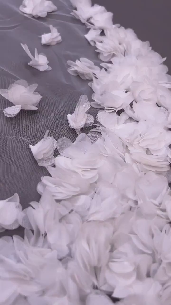3D Floral Cathedral Veil: 300cm Wedding Veil, White or Off-White