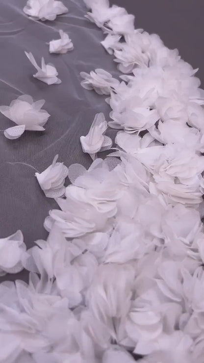 3D Floral Cathedral Veil: 300cm Wedding Veil, White or Off-White