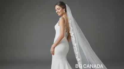 Floral Lace Bridal Veil with Long Train – Elegant Embroidered Tulle Wedding Veil, Cathedral Style Veil for Bride Classic Bridal Style