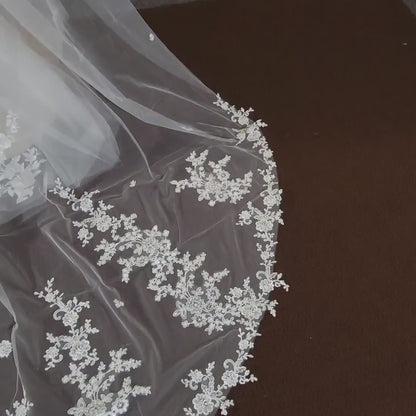 Luxury bridal veil statement veil cathedral veil illusion tulle lace veil elegant wedding veil