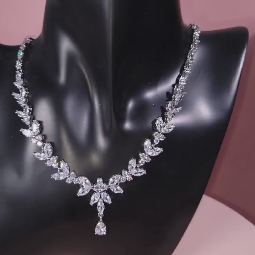 Bridal Necklace and long dainty Earring set wedding jewelry for brides bridal accessories wedding jewelry set